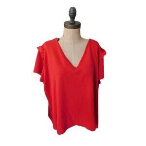 City Chic Size 22 (XL) Red Plus Size Vneck STRETCH Knit Top
